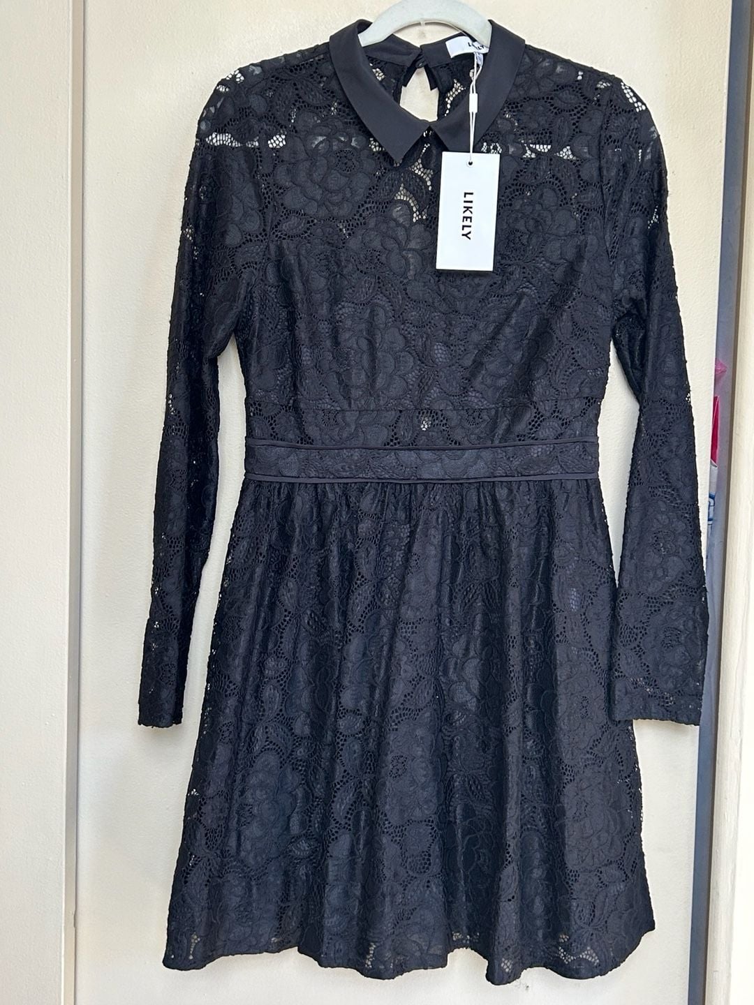 NWT Likely Fillmore Dress Size 8 Black Lace Long Sleeve Collared Mini 3