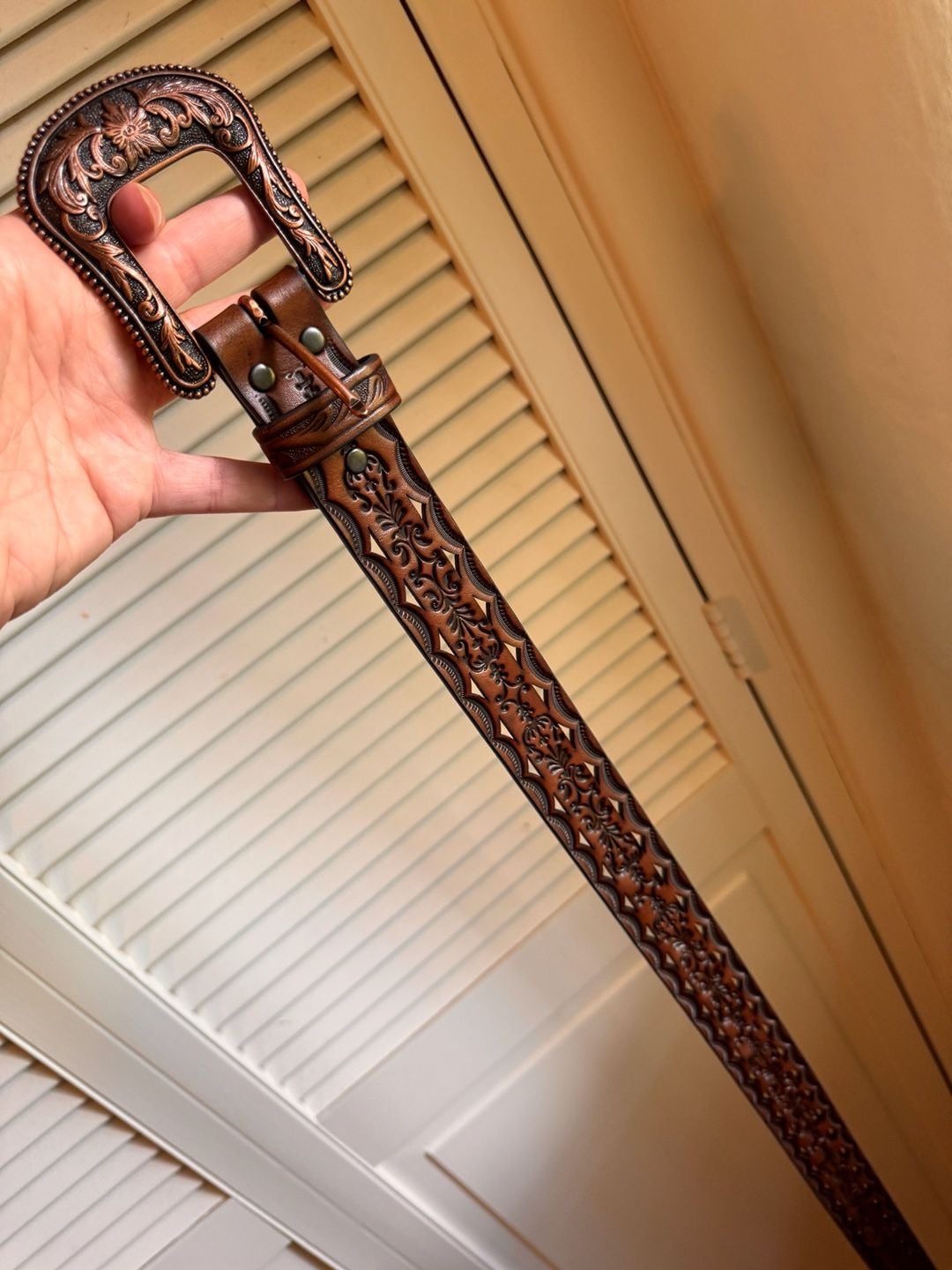 Ariat Concho Cutout Leather Belt Size L Brown Western Tooled 5