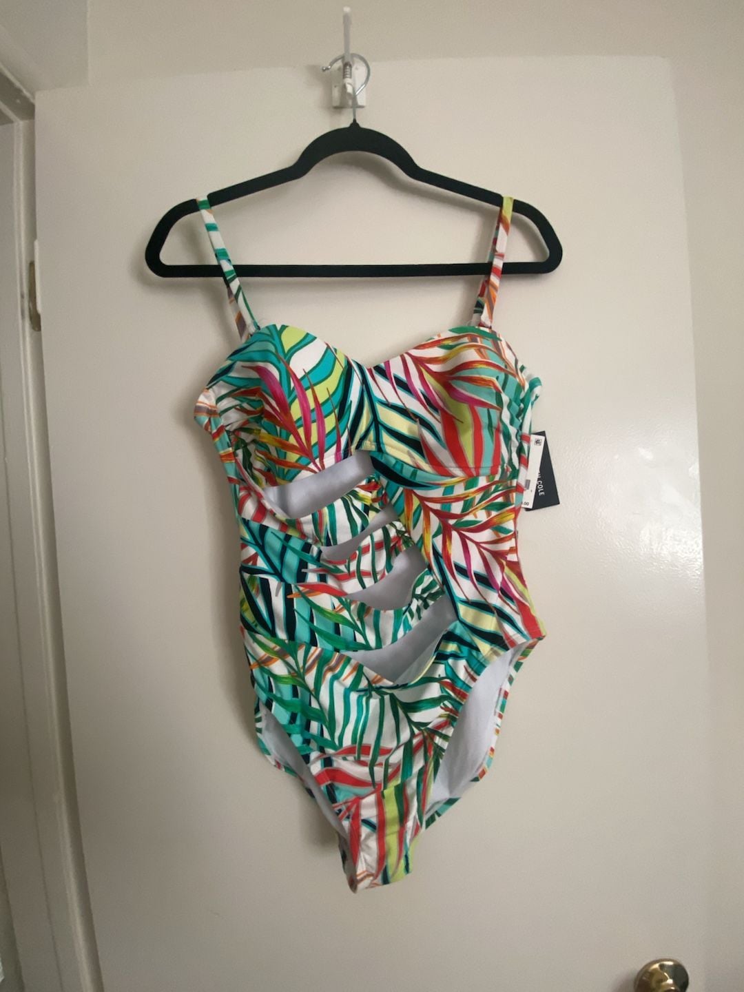Kenneth Cole New York One Piece Swimsuit Size XL Tropical Palm Cutout 2