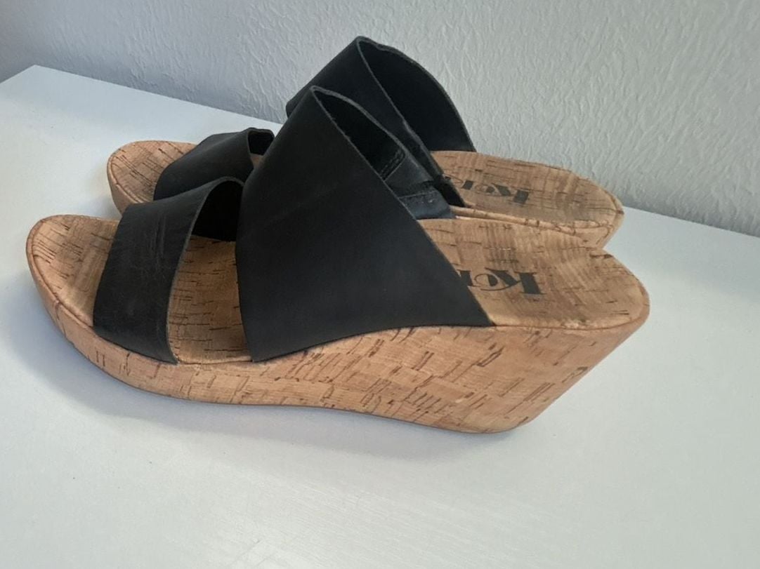 Korks Cook 17 Wedge Sandals Size 38 Black Leather 4