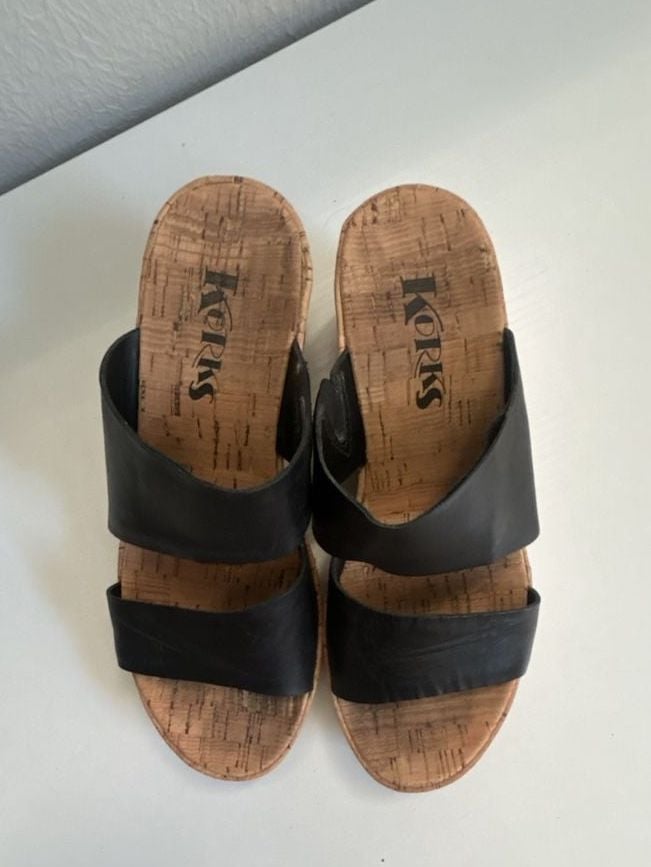 Korks Cook 17 Wedge Sandals Size 38 Black Leather 3