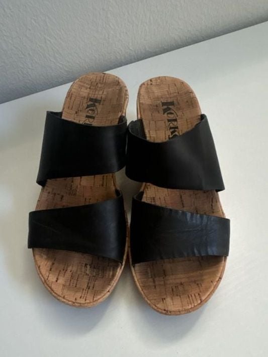 Korks Cook 17 Wedge Sandals Size 38 Black Leather 2