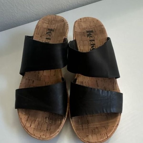 Korks Cook 17 Wedge Sandals Size 38 Black Leather