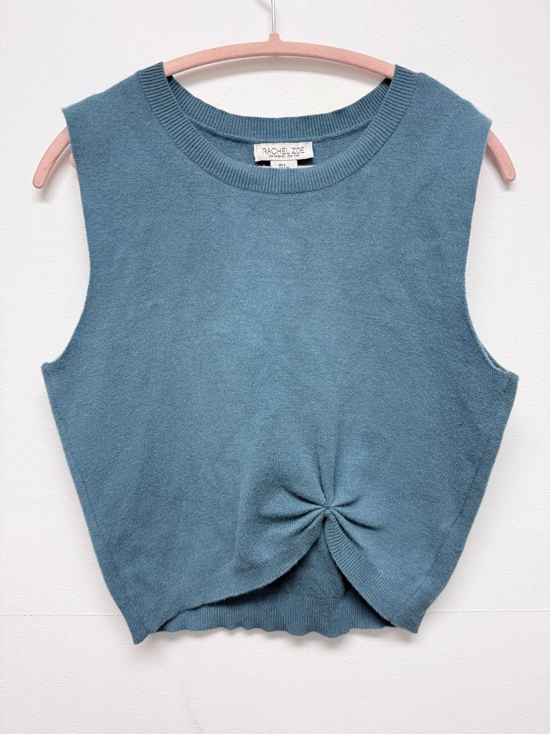 Rachel Zoe Knotted Knit Tank Top Size L Slate Blue Sleeveless 2