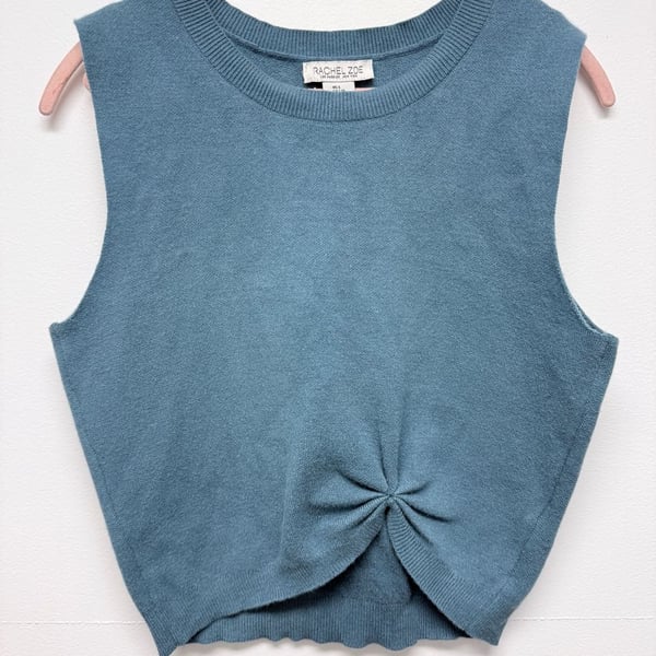 Rachel Zoe Knotted Knit Tank Top Size L Slate Blue Sleeveless