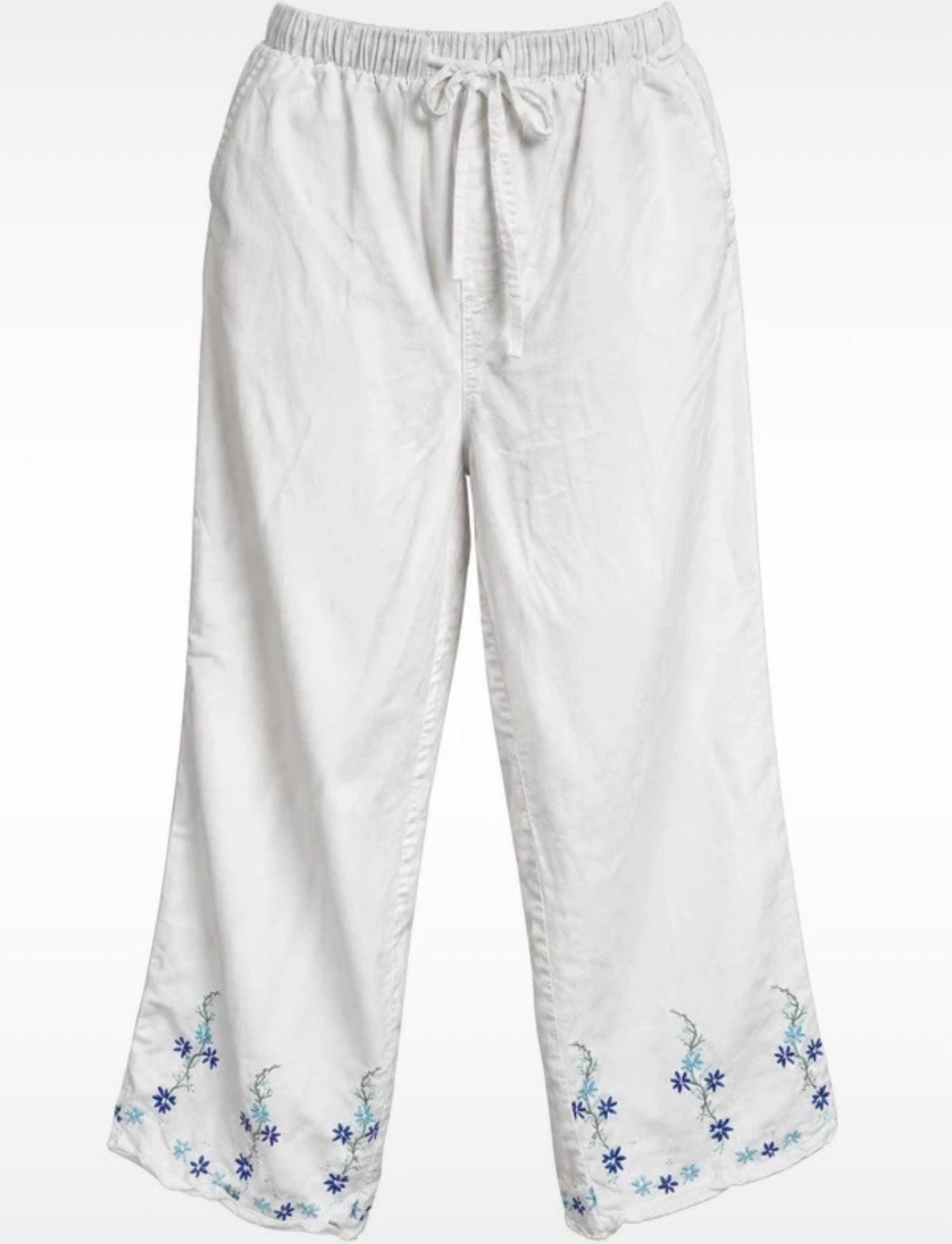 LT25 Size M AKS Amy K Su White Embroidered Wide Leg Pull On Pants 3