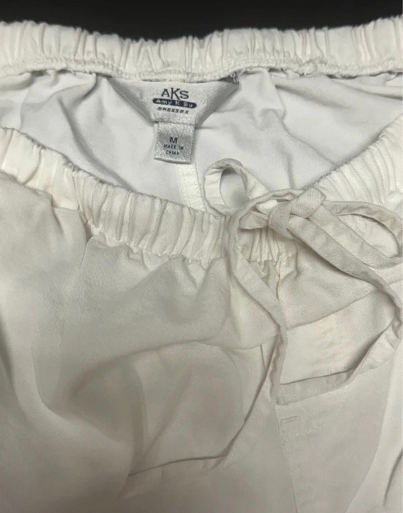 LT25 Size M AKS Amy K Su White Embroidered Wide Leg Pull On Pants 5
