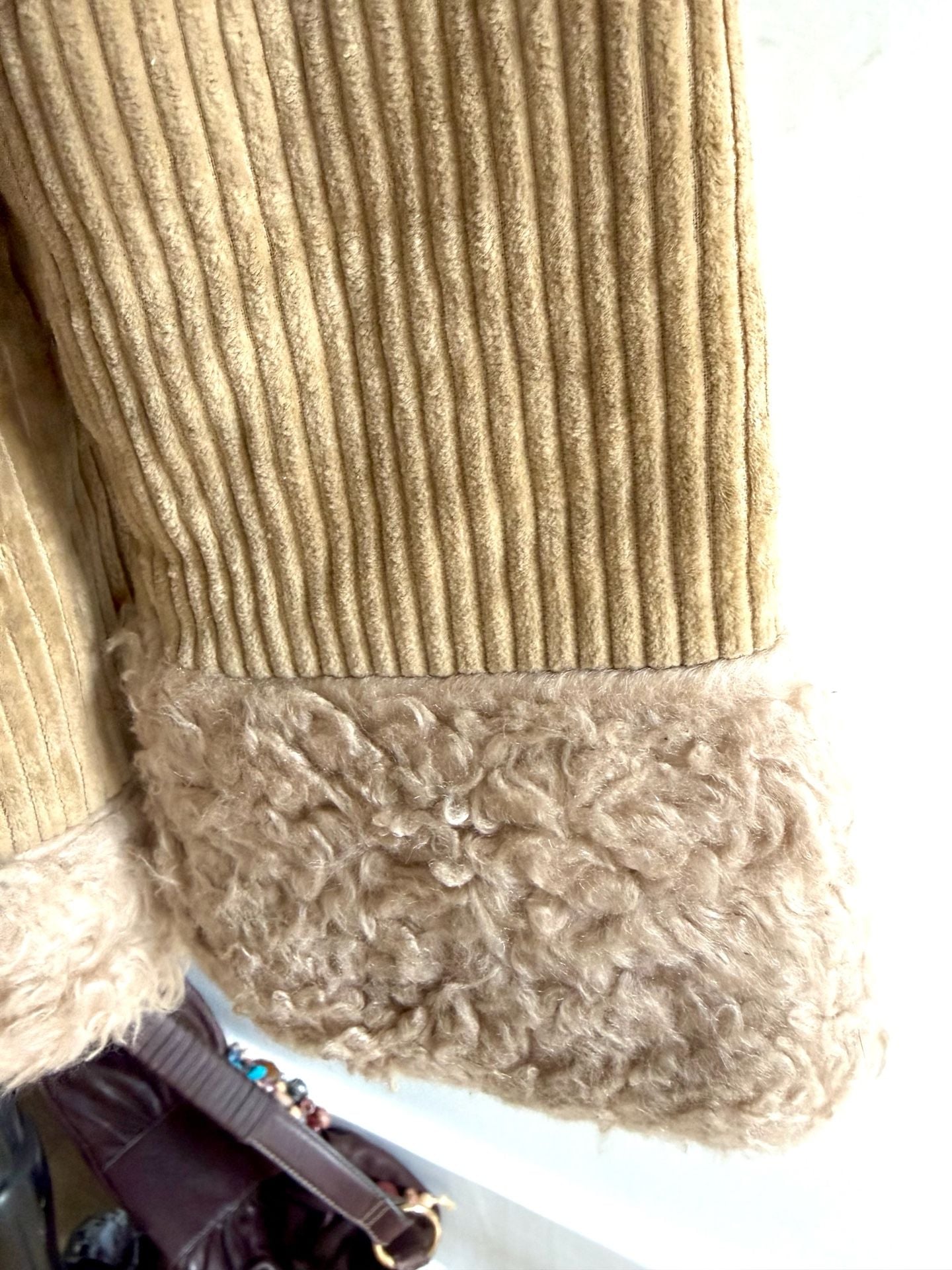 Vintage 70s Tan Corduroy Sherpa Lined Belted Jacket Coat Snap Front Japan Made 10