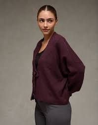 American Eagle Tie-Front Cardigan Size L Burgundy Knit Sweater 3
