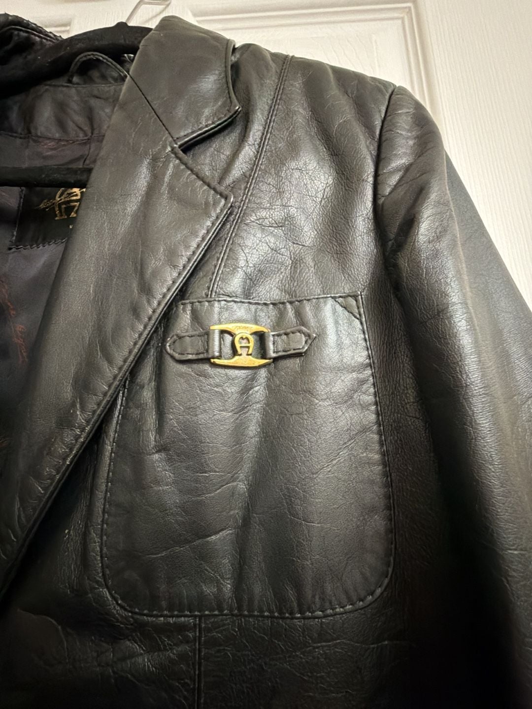 Etienne Aigner Leather Blazer Size 10 Black 4