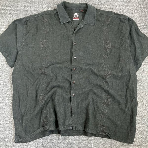 Old Skool Urban Wear Short Sleeve Button Up Shirt Size 4X Black Linen Blend
