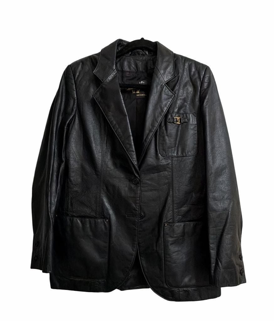 Etienne Aigner Leather Blazer Size 10 Black 2