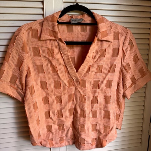 Rachel Comey Short Sleeve Shirt Size 4 Peach Textured Check Blouse
