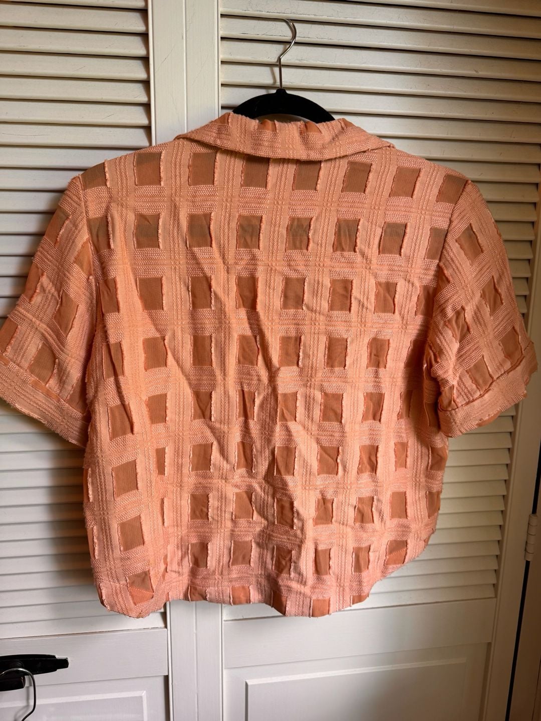 Rachel Comey Short Sleeve Shirt Size 4 Peach Textured Check Blouse 3