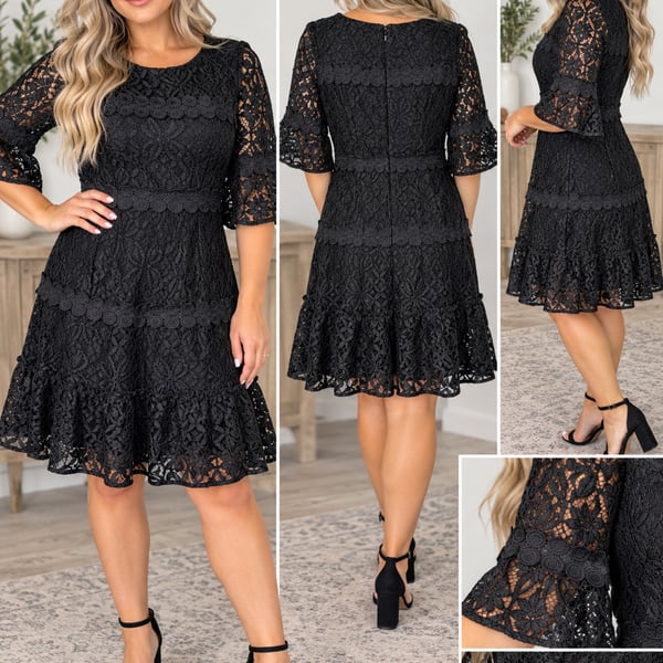 Julia Jordan Lace Dress Black Floral Flare Short Sleeve Mini Women’s Size 2