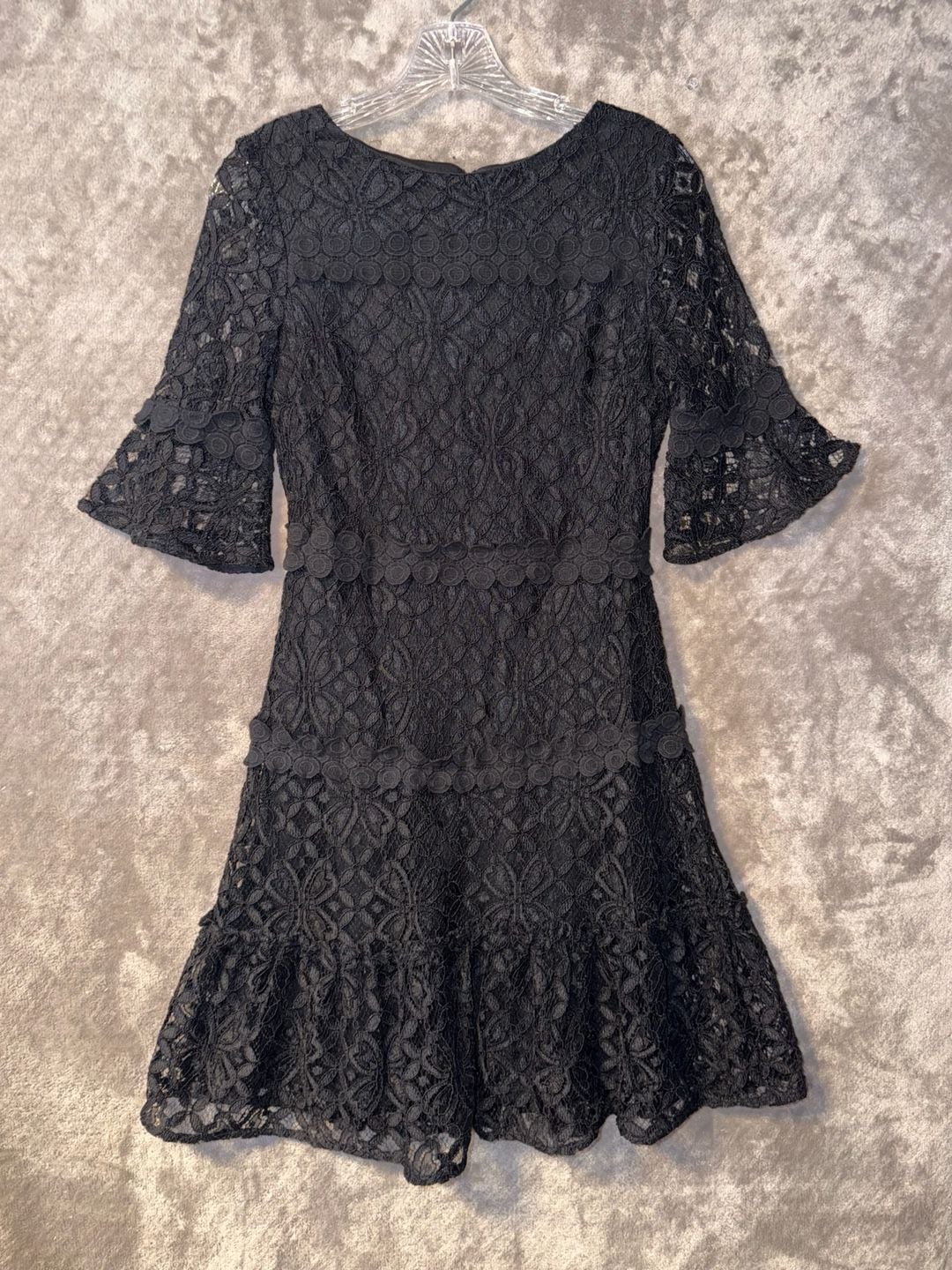 Julia Jordan Lace Dress Black Floral Flare Short Sleeve Mini Women’s Size 2 3