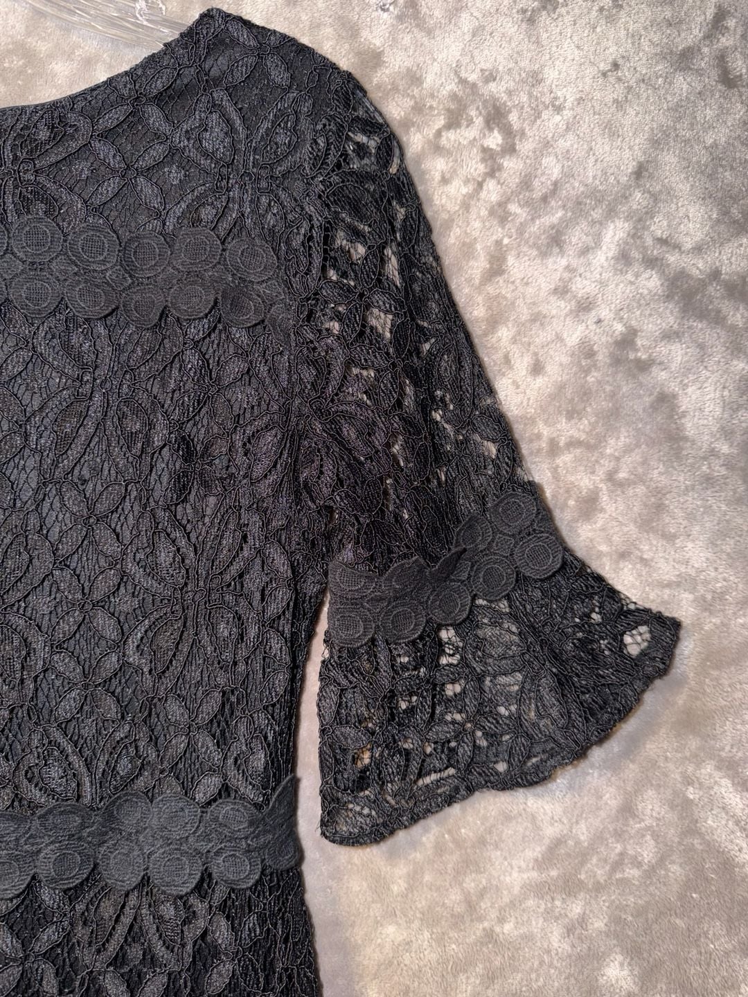 Julia Jordan Lace Dress Black Floral Flare Short Sleeve Mini Women’s Size 2 6