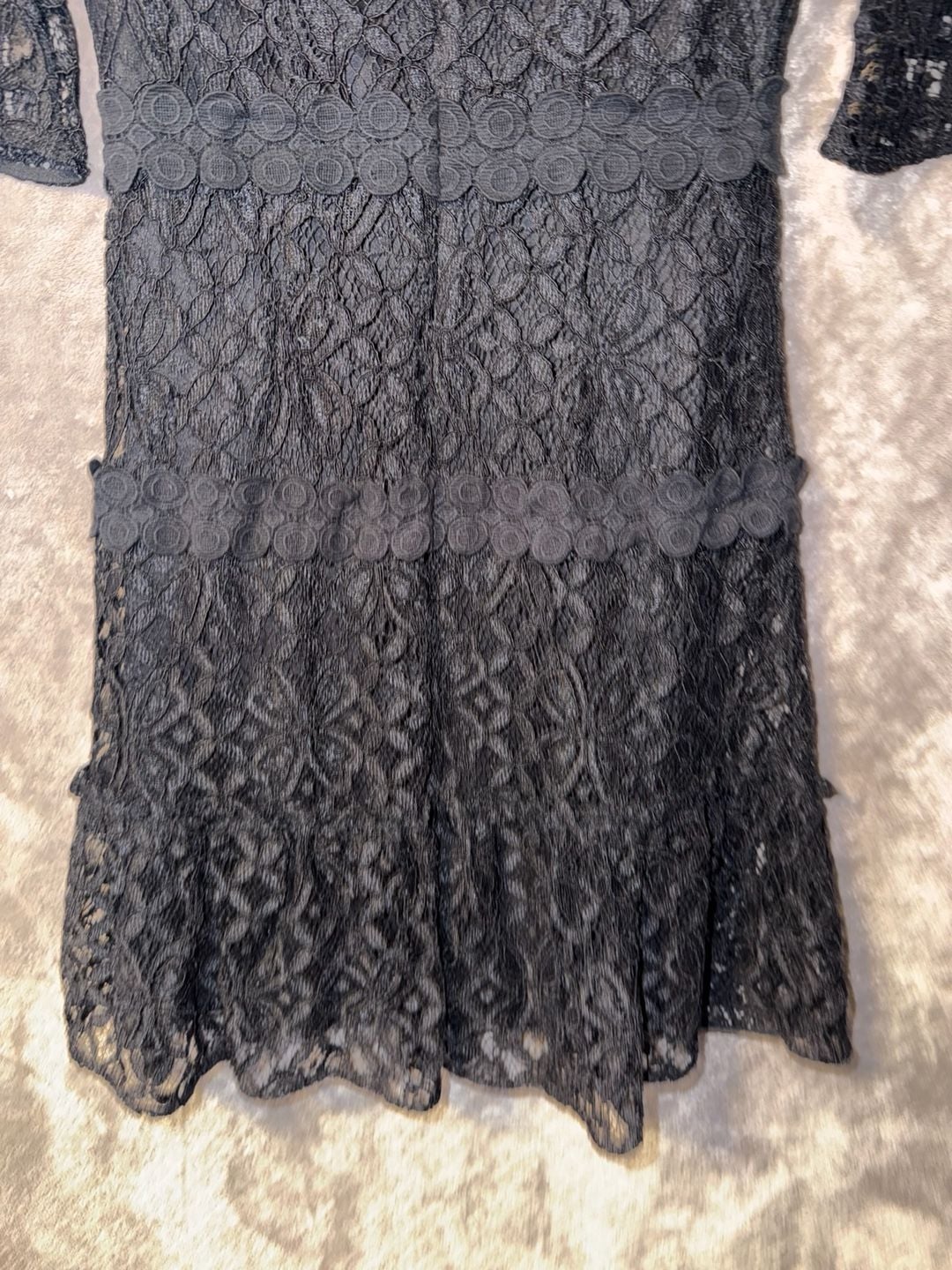 Julia Jordan Lace Dress Black Floral Flare Short Sleeve Mini Women’s Size 2 9