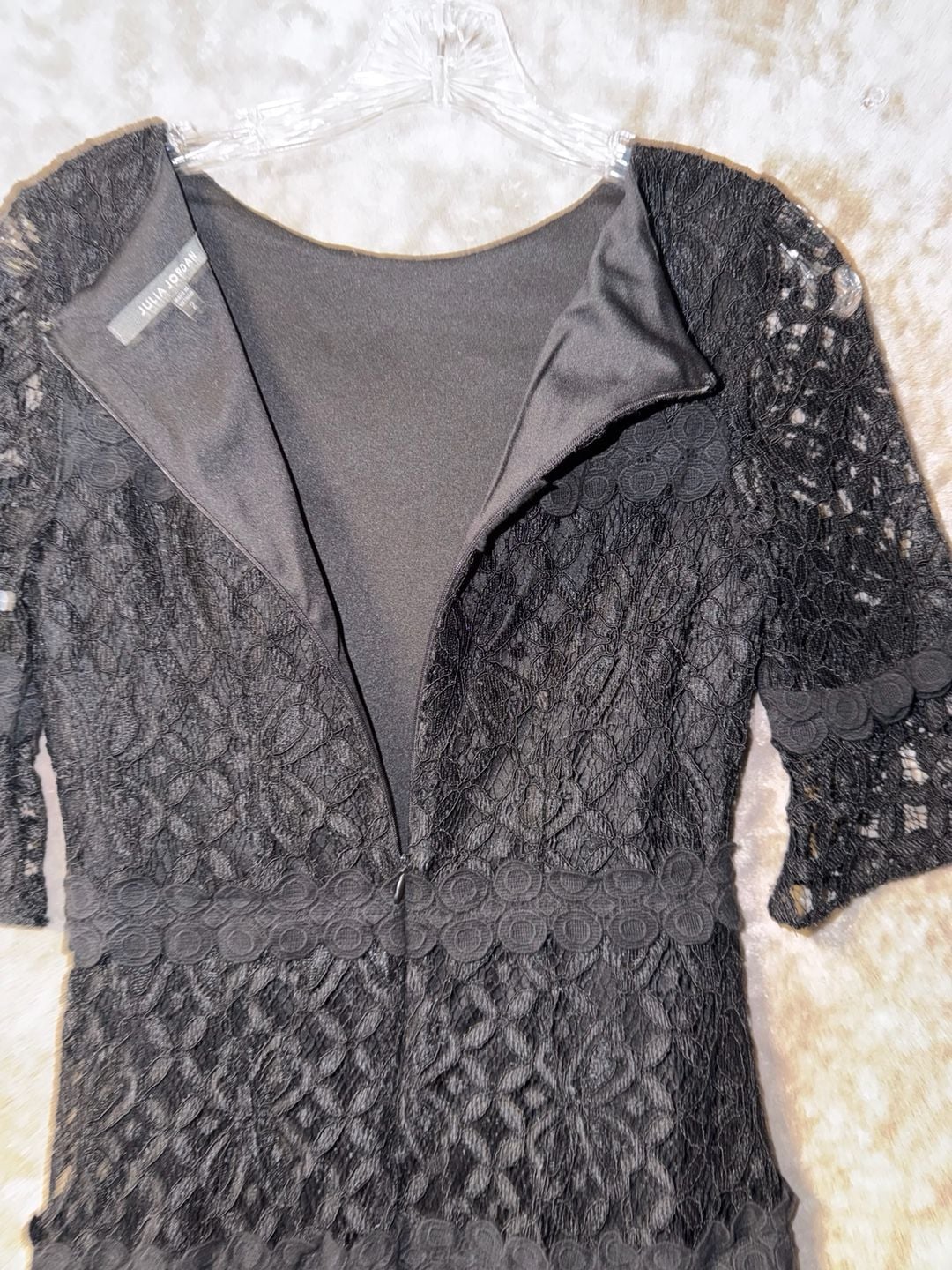 Julia Jordan Lace Dress Black Floral Flare Short Sleeve Mini Women’s Size 2 12