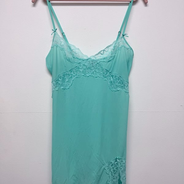 Victoria's Secret Slip Dress Size M Mint Green Lace Chemise