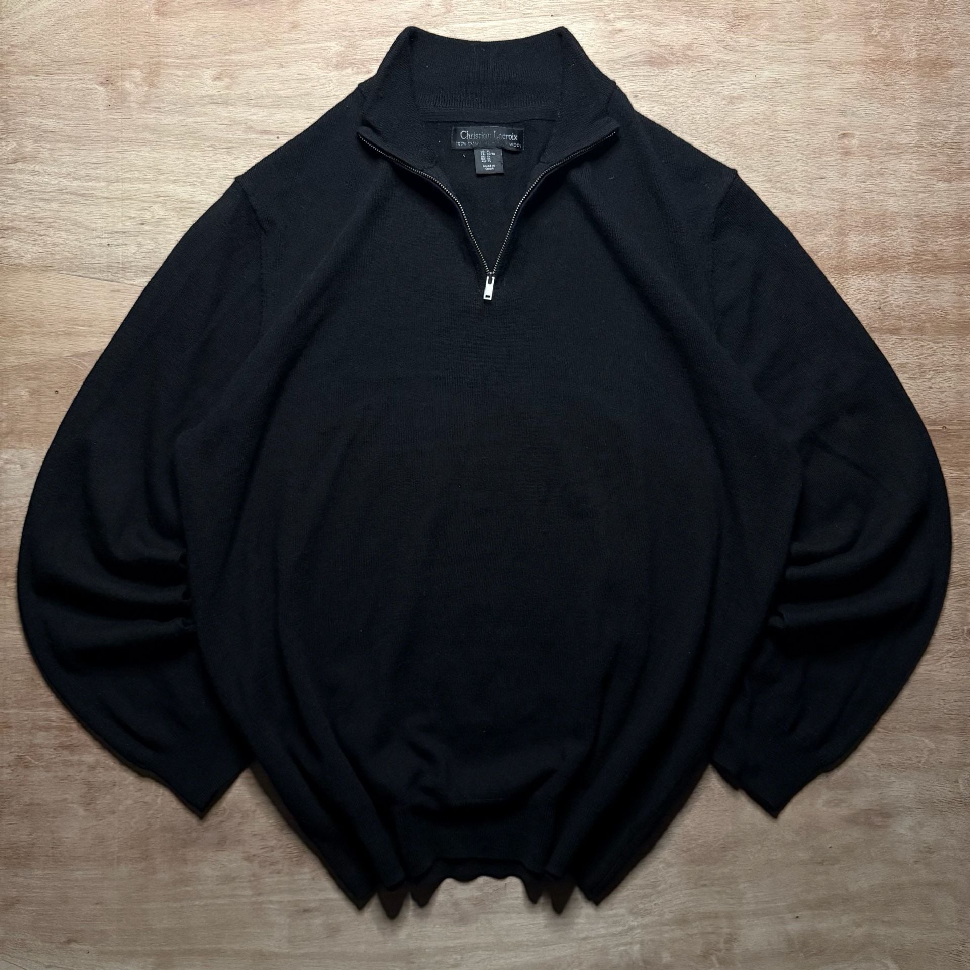 Christian Lacroix Men's XL Merino Wool Black Quarter Zip Sweater Luxury 2