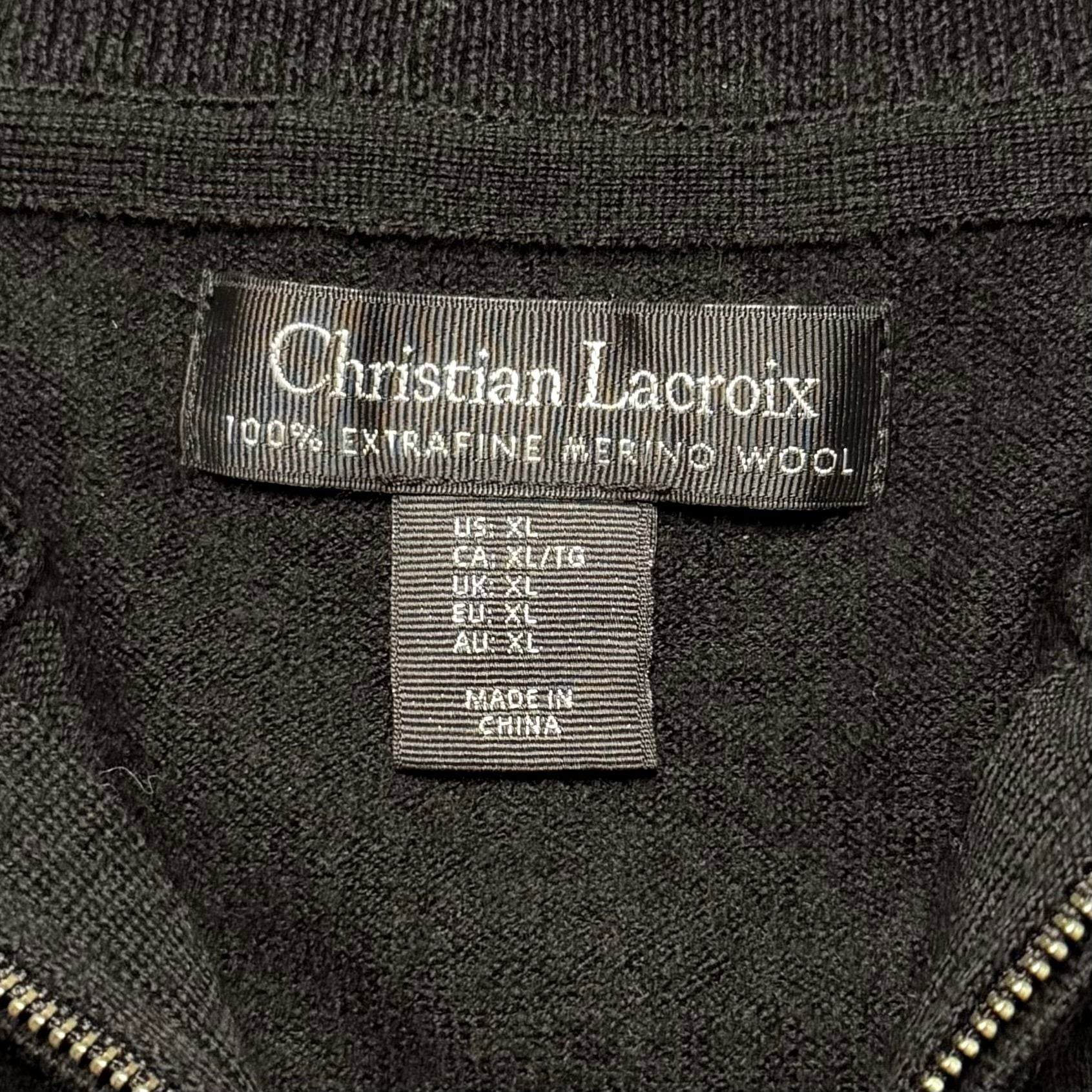 Christian Lacroix Men's XL Merino Wool Black Quarter Zip Sweater Luxury 3