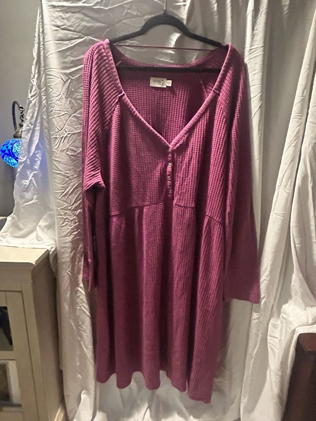 Terra & Sky Waffle Knit Babydoll Dress Size 3X (24W-26W) Purple Henley 2