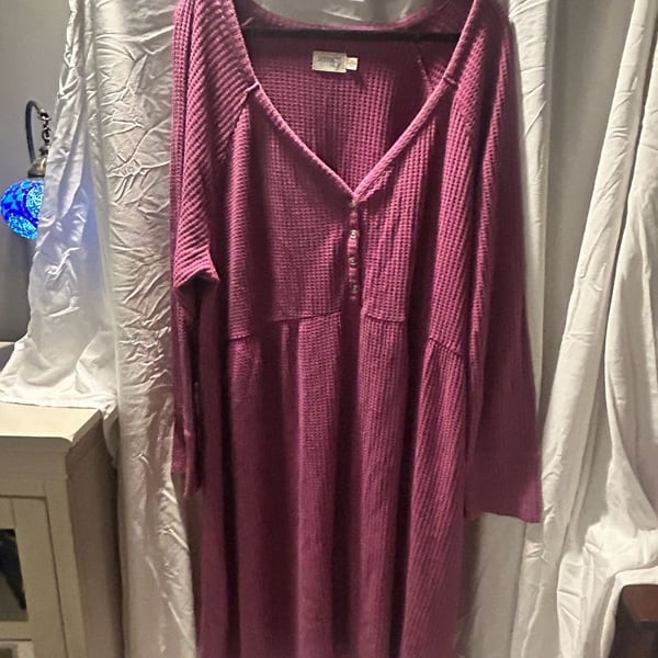 Terra & Sky Waffle Knit Babydoll Dress Size 3X (24W-26W) Purple Henley