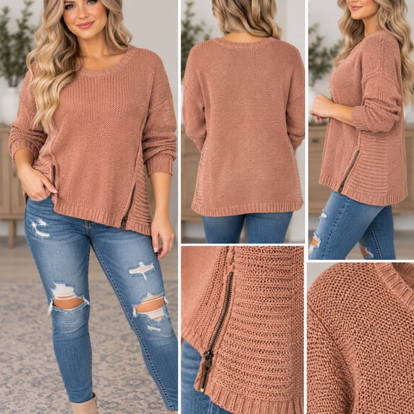 Quinn Sweater Size Small Mauve Chunky Knit Side Zip