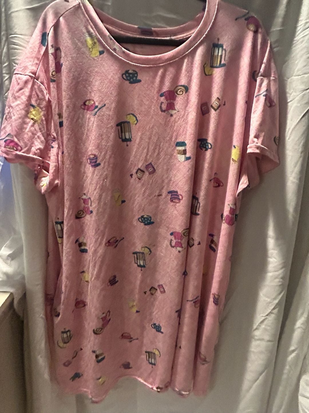 Joyspun Sleep Shirt Size 2X 3X Pink Coffee Print Nightshirt 2