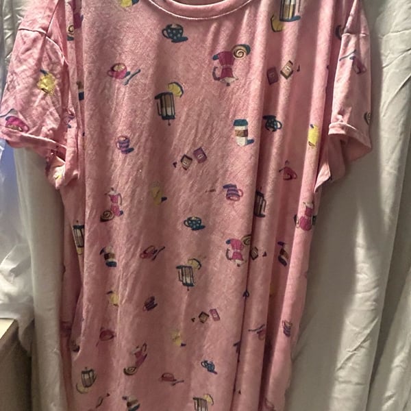 Joyspun Sleep Shirt Size 2X 3X Pink Coffee Print Nightshirt