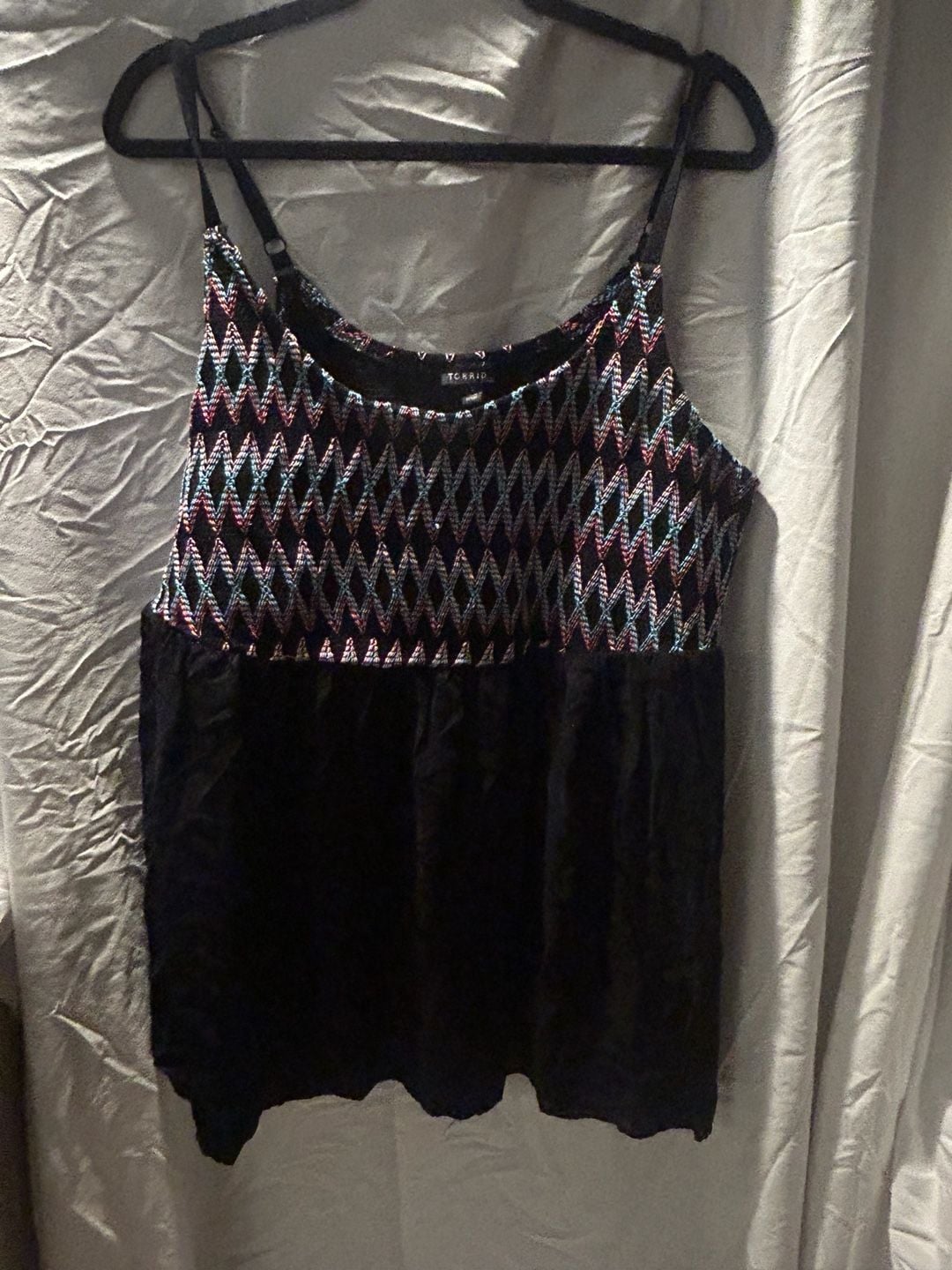 Torrid Babydoll Cami Size 3 Black Embroidered Smocked Tank Top 2