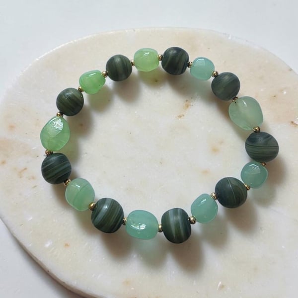 Green Stripe Agate Stretch Bracelet