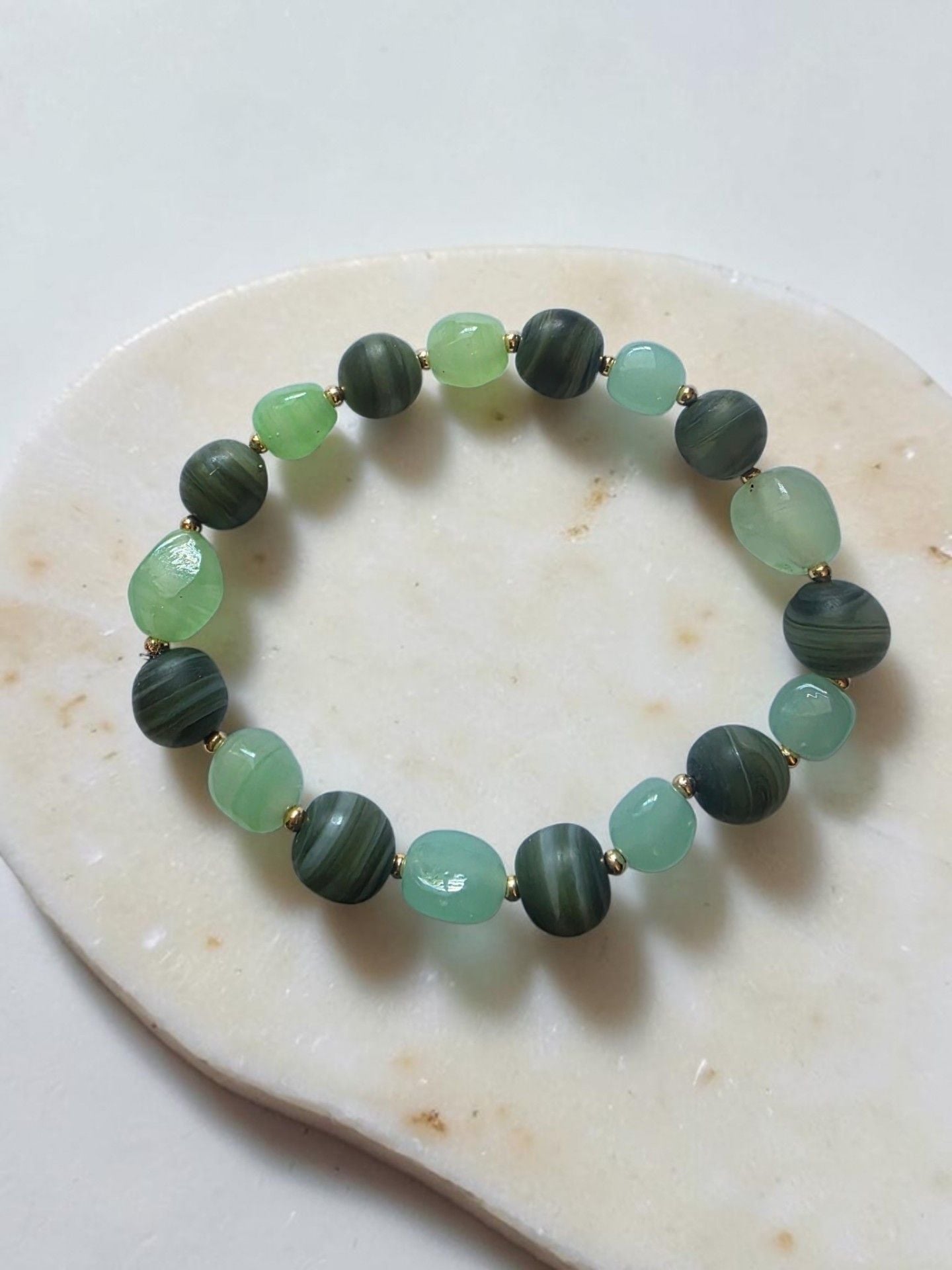 Green Stripe Agate Stretch Bracelet 3