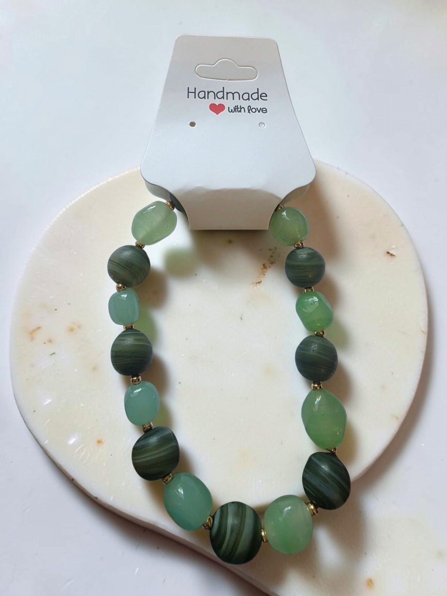 Green Stripe Agate Stretch Bracelet 7