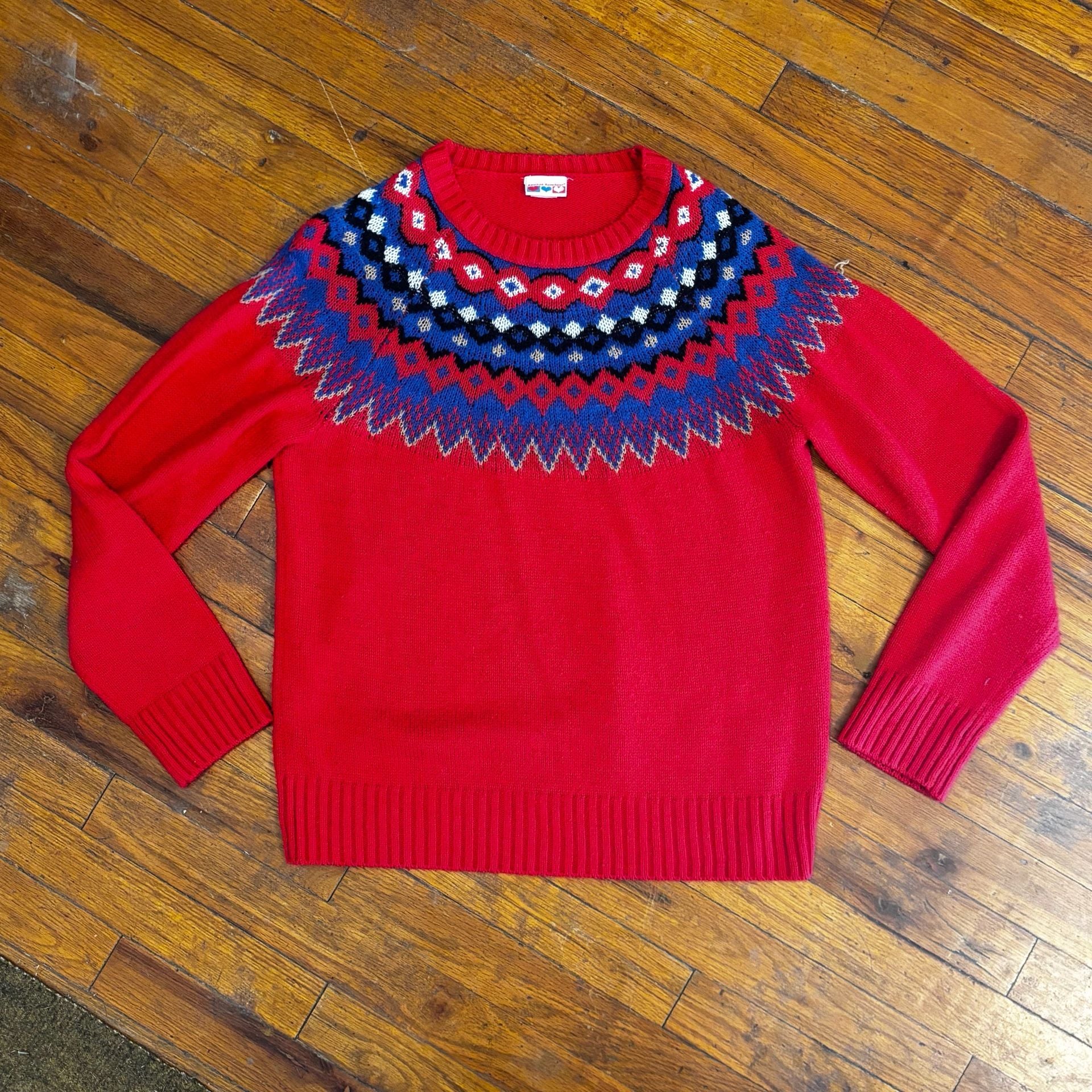 American Sweetheart Fair Isle Nordic Red Acrylic Pullover Sweater 2