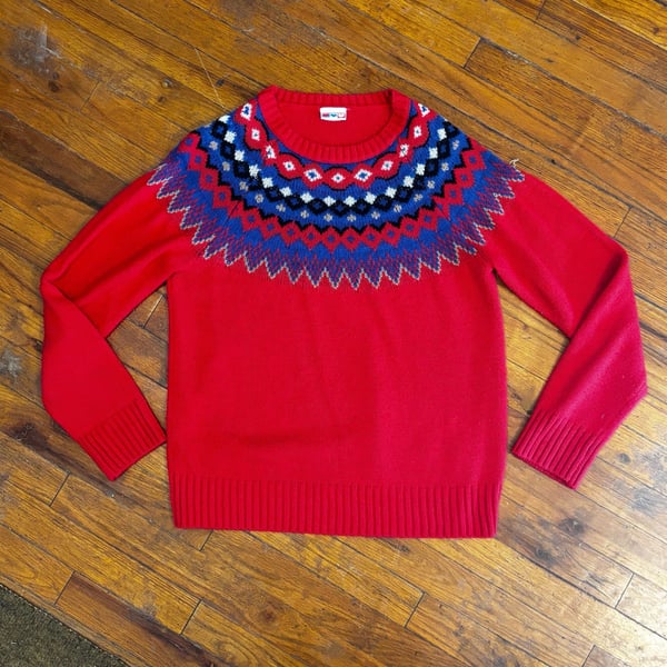 American Sweetheart Fair Isle Nordic Red Acrylic Pullover Sweater