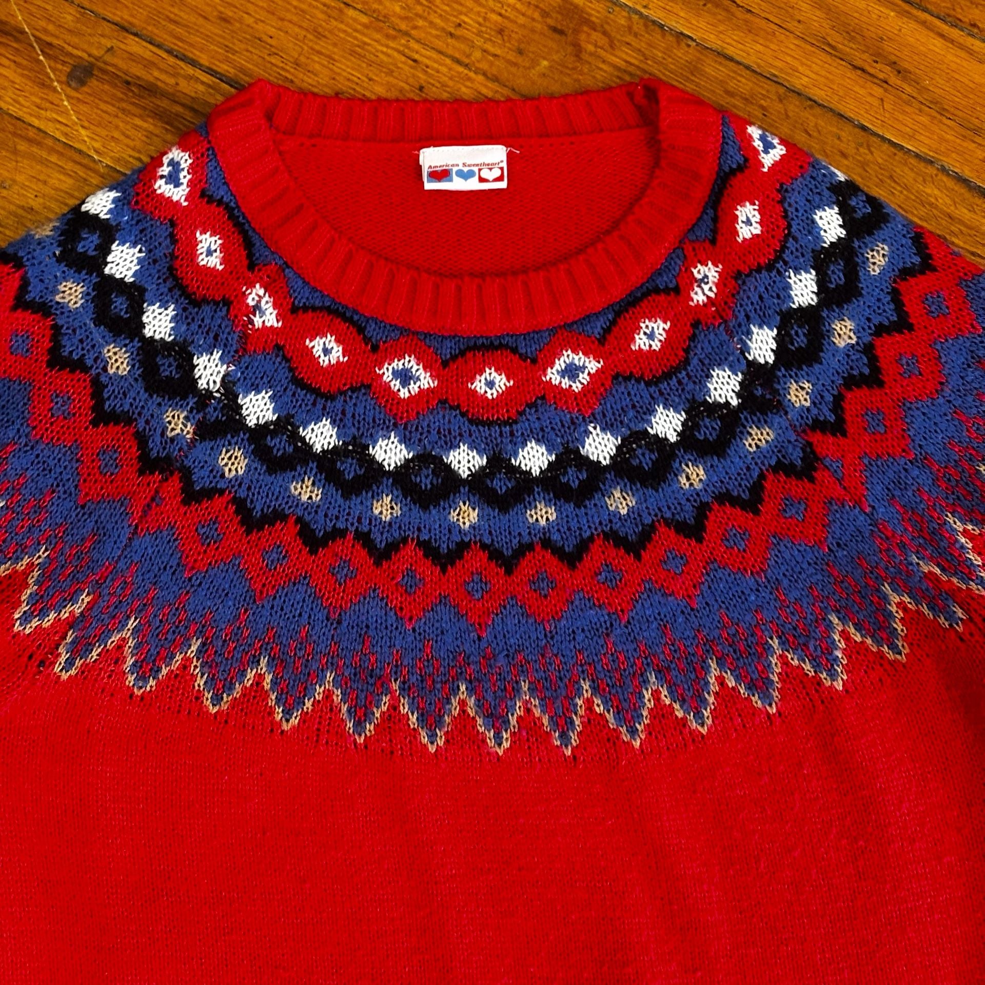 American Sweetheart Fair Isle Nordic Red Acrylic Pullover Sweater 3