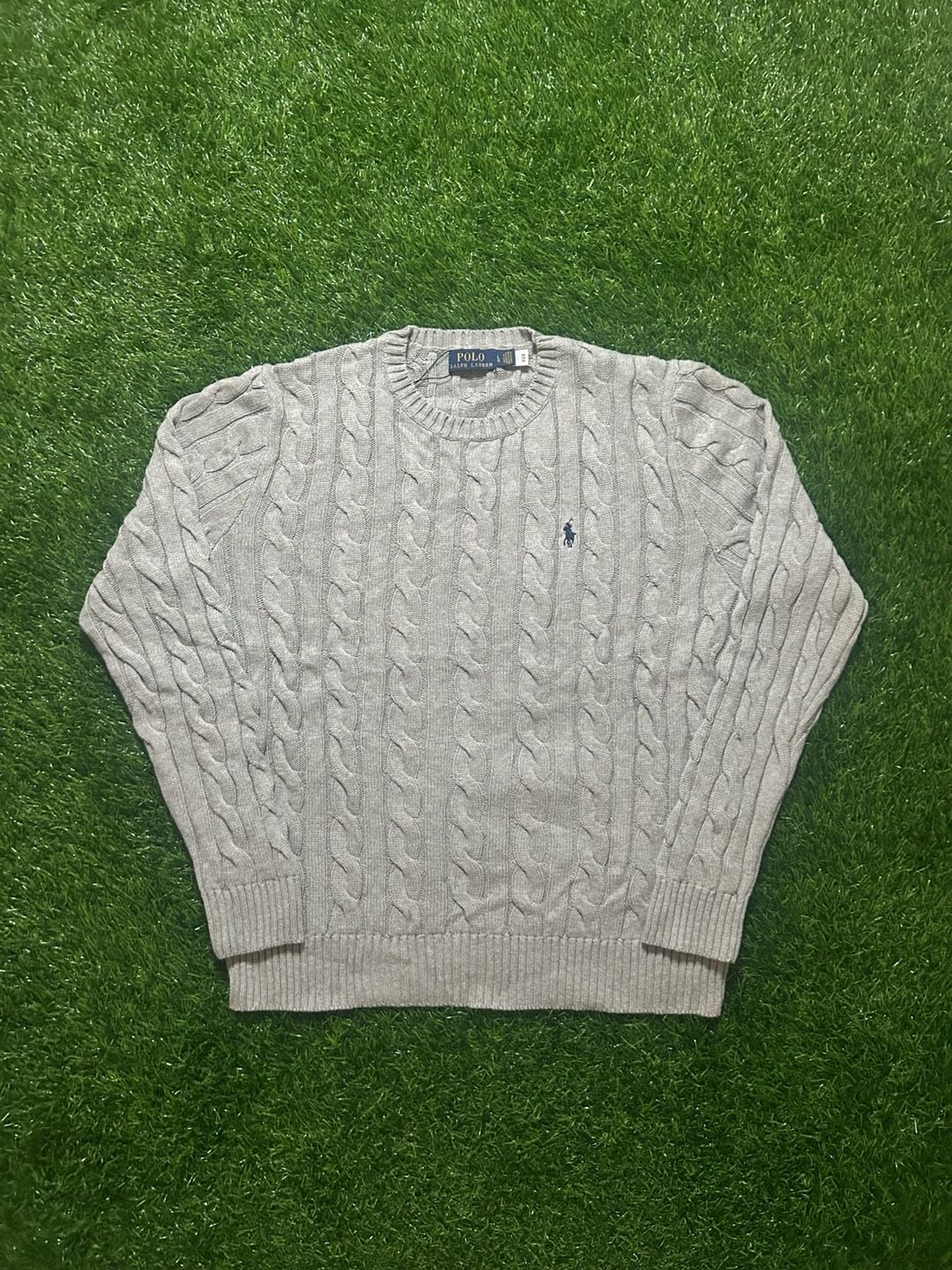 Polo Ralph Lauren Cable Knit Crewneck Sweater Size L Grey 2