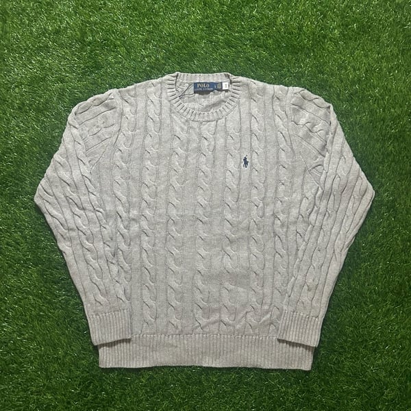Polo Ralph Lauren Cable Knit Crewneck Sweater Size L Grey