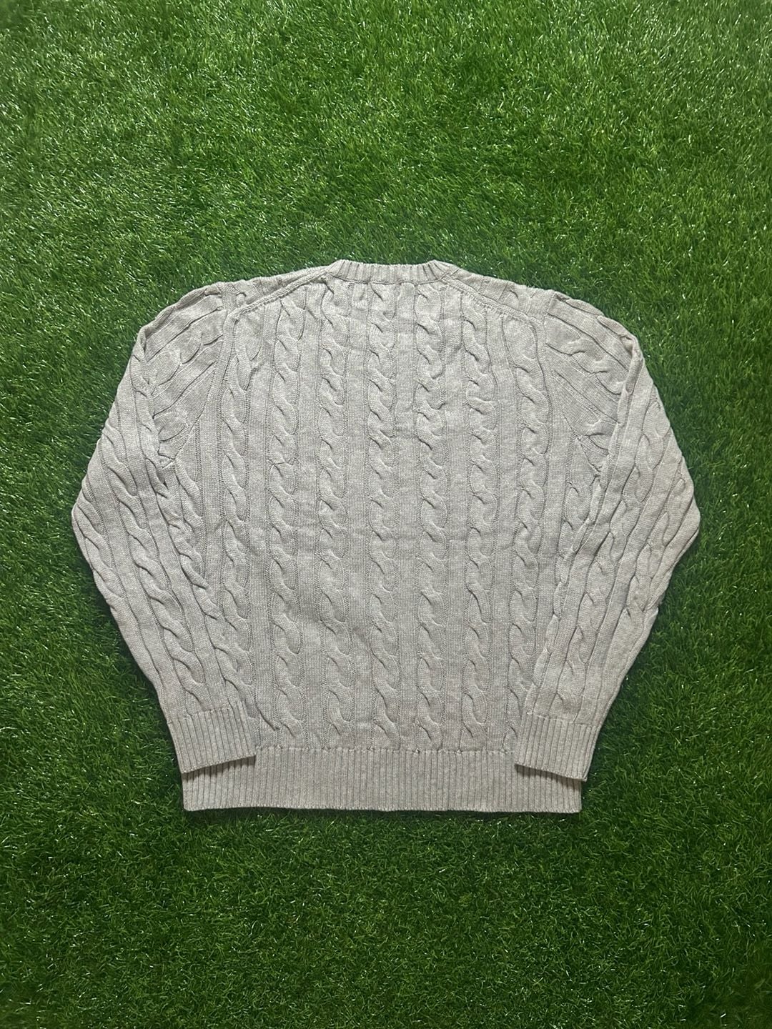 Polo Ralph Lauren Cable Knit Crewneck Sweater Size L Grey 3