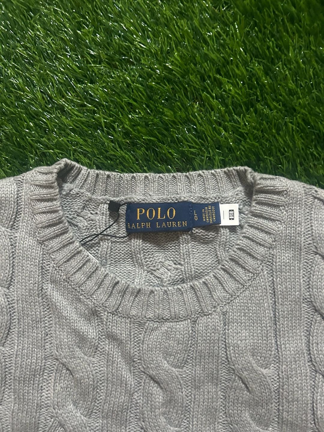 Polo Ralph Lauren Cable Knit Crewneck Sweater Size L Grey 4