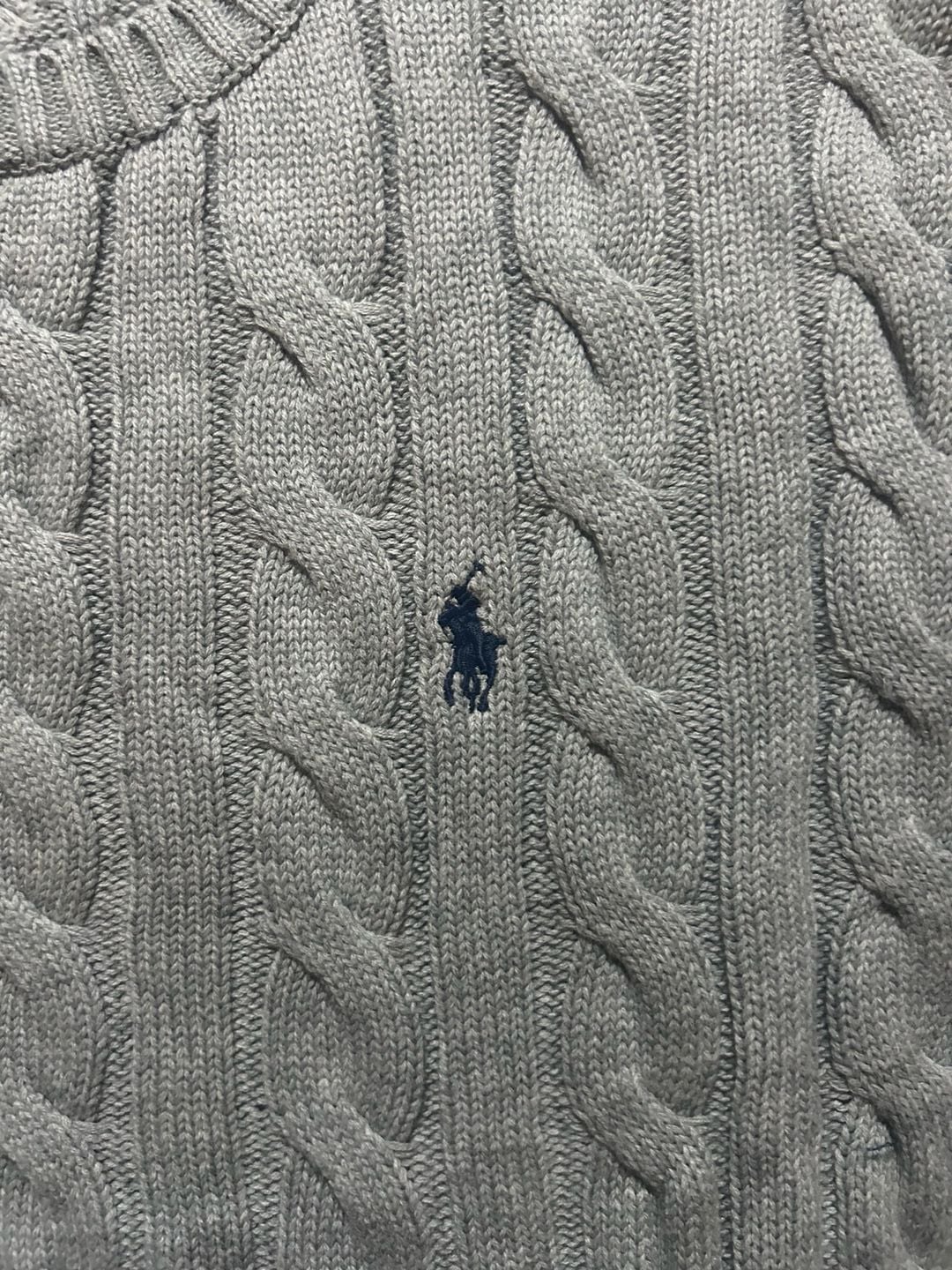 Polo Ralph Lauren Cable Knit Crewneck Sweater Size L Grey 5