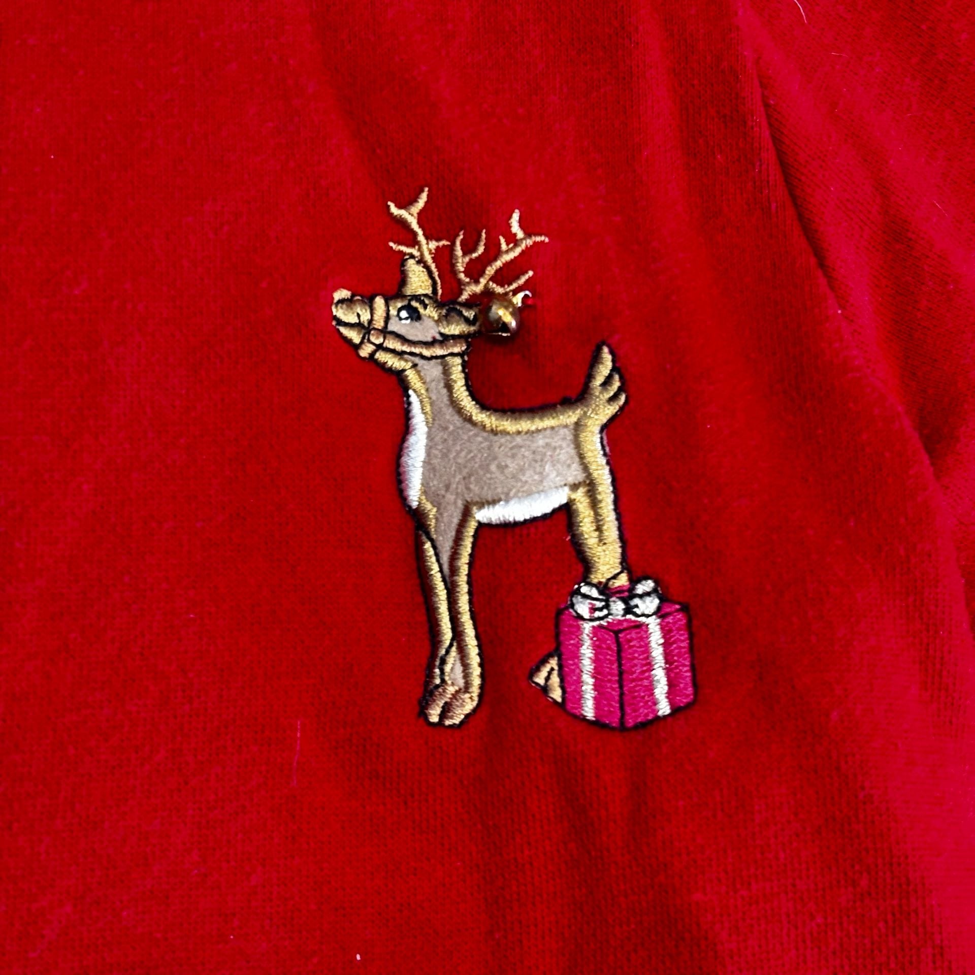 Karen Scott Reindeer Christmas Mock Neck Top Size M Red Embroidered 3