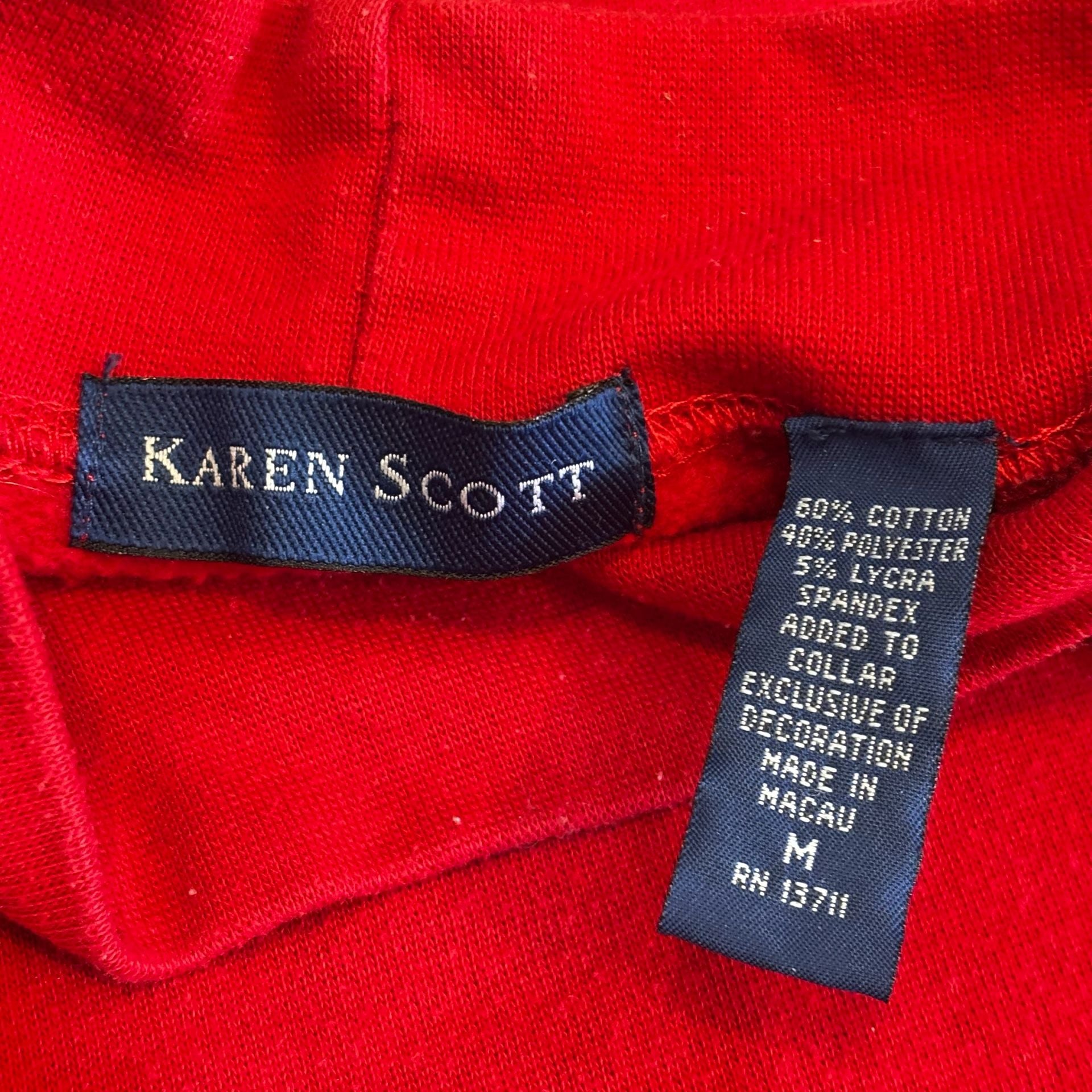 Karen Scott Reindeer Christmas Mock Neck Top Size M Red Embroidered 4