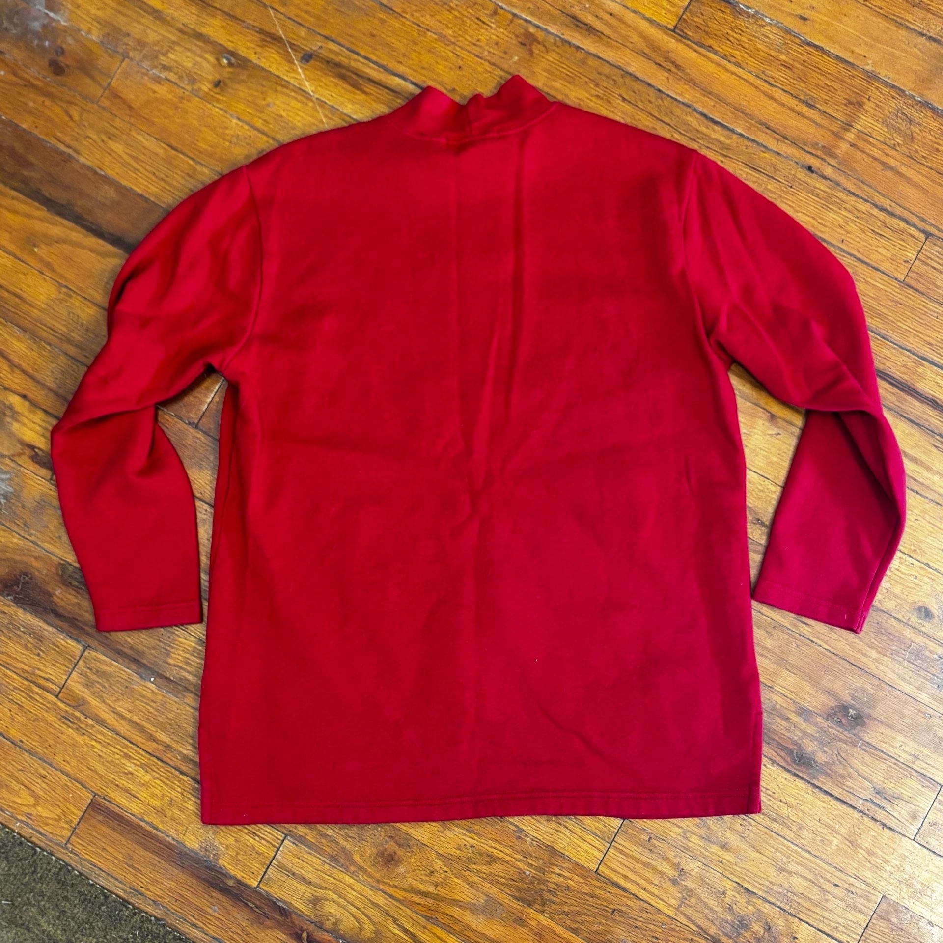 Karen Scott Reindeer Christmas Mock Neck Top Size M Red Embroidered 5