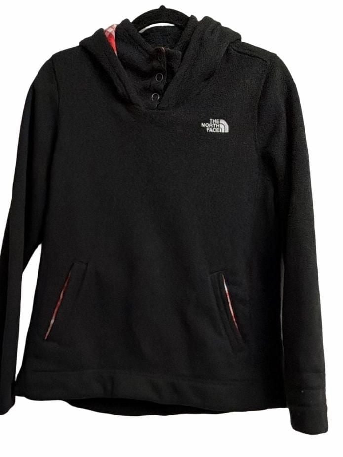 The North Face Crescent Hoodie Size L Black Fleece Pullover Snap Placket 2