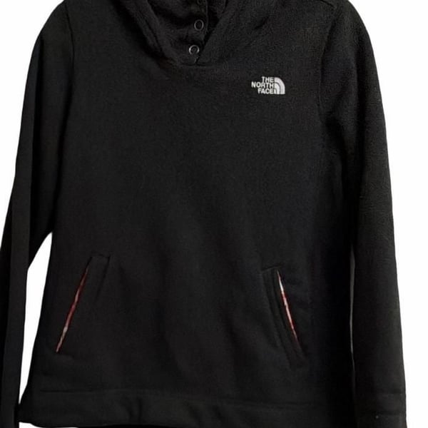 The North Face Crescent Hoodie Size L Black Fleece Pullover Snap Placket