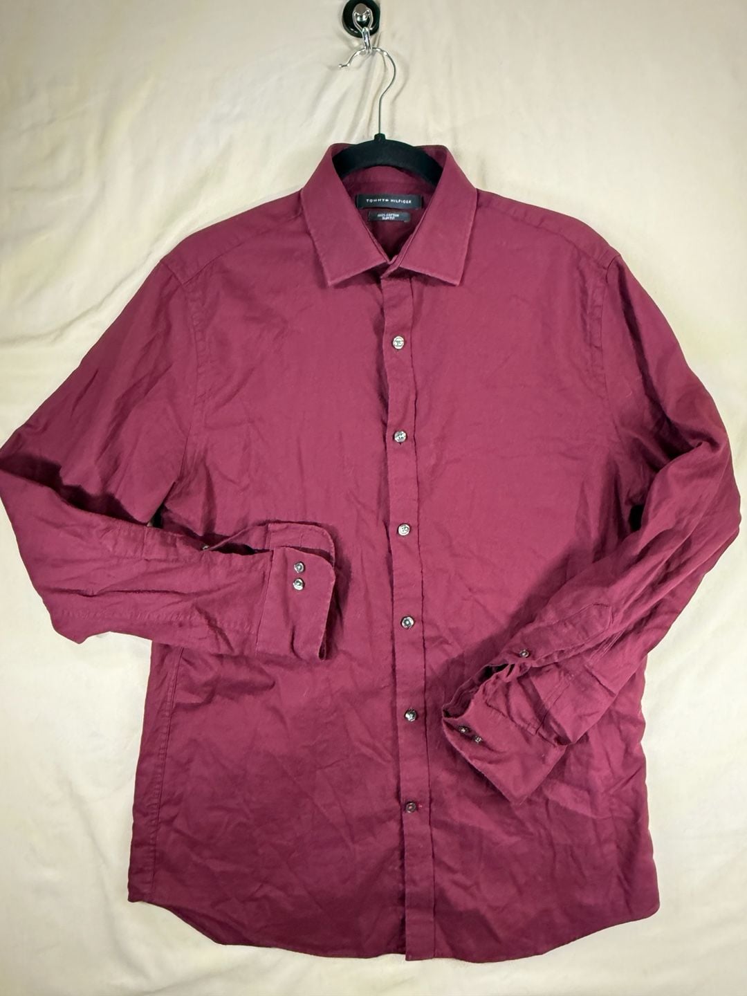 Tommy Hilfiger Dress Shirt Size 15-15.5 32/33 Burgundy Slim Fit Cotton M 2