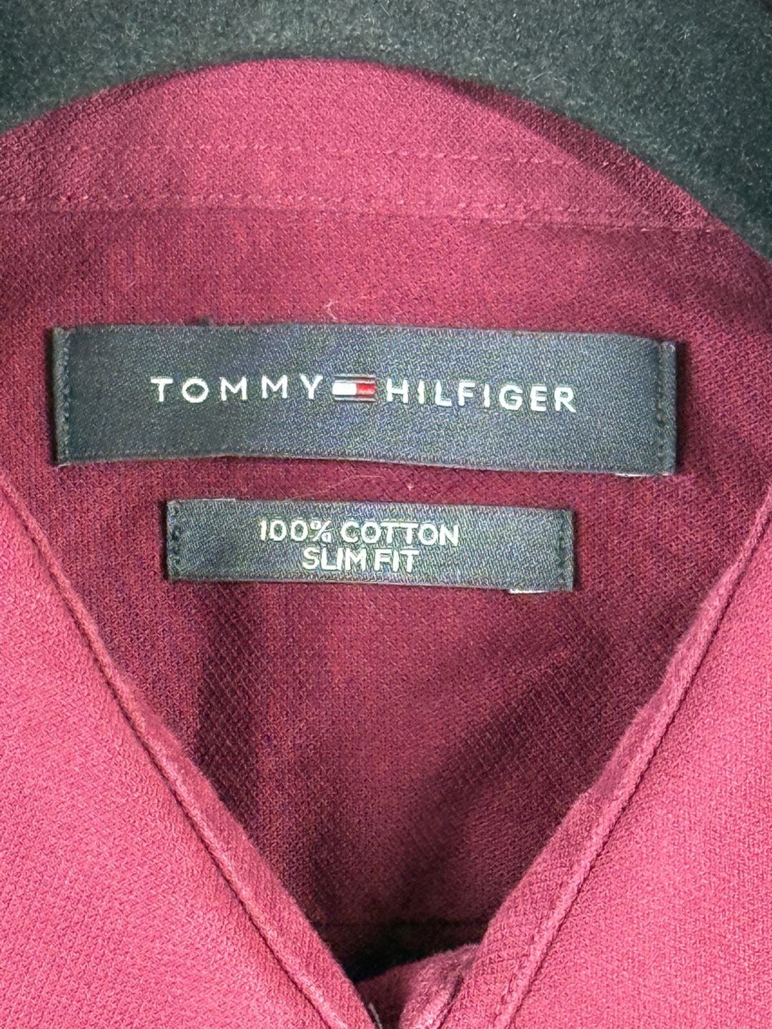 Tommy Hilfiger Dress Shirt Size 15-15.5 32/33 Burgundy Slim Fit Cotton M 3